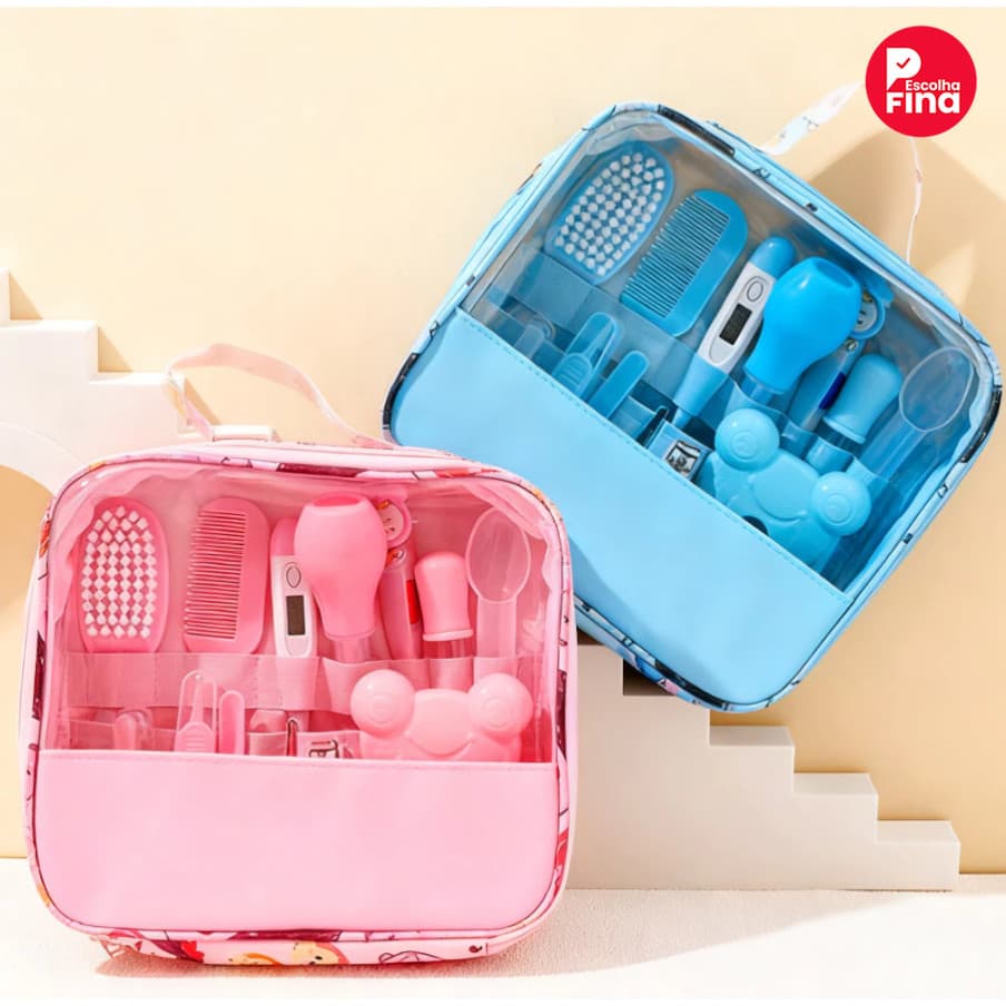 Bolsa Com Kit Para Cuidados De Higiene E Saúde Do Seu Bebê Com 13 Peças Contém TermômetroCortador E Outros Produtos