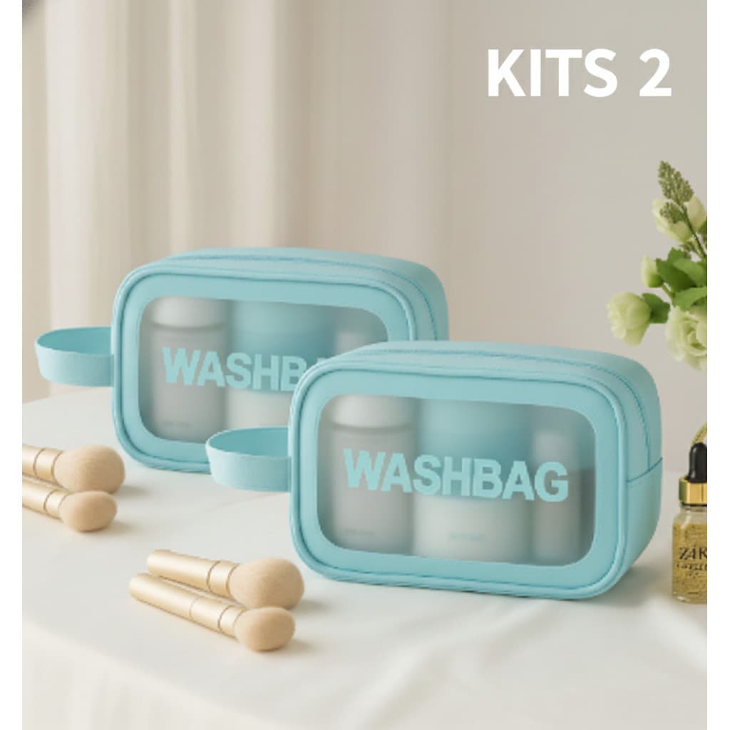 Kits 2 Bolsa Necessaire Washbag PVC Transparente Impermeável Para Maquiagem Viagem Cosméticos Organização Prática