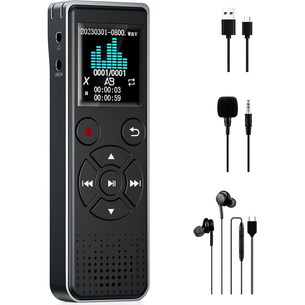 Gravador de Voz Digital de 128GB, Gravador Ativado por Voz para Palestras, Reuniões, Entrevistas - Gravador de Áudio com