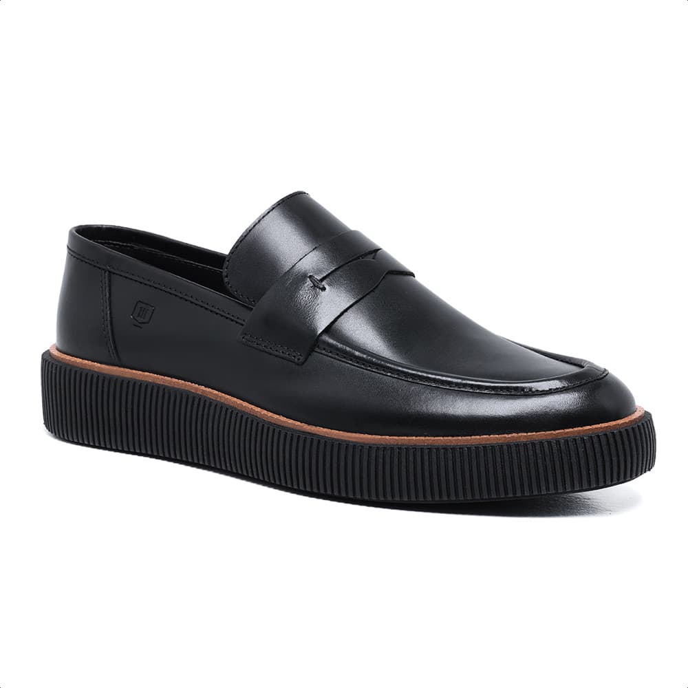 Sapato Masculino Malbork Casual Loafer em Couro Preto Sola Borracha 2401_02P