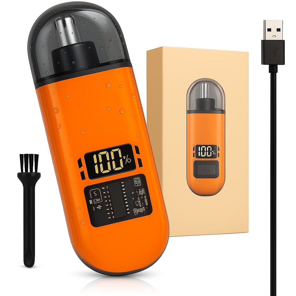 Aparador de Pelos Nariz e Orelha Elétrico Sem Dor, Visor de Bateria Led, Bivolt Recarregável USB