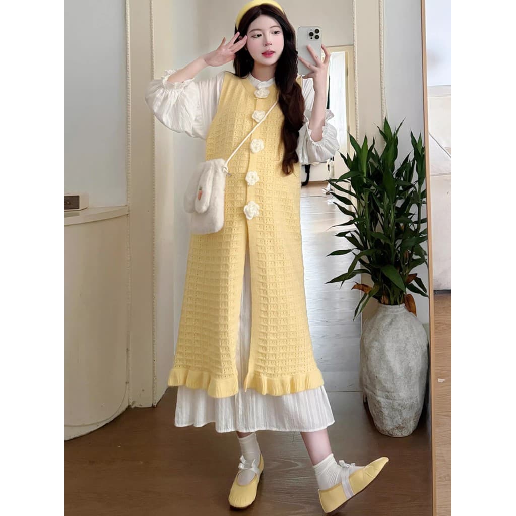 Vestido de maternidade outono inverno estilo terno 2025 novo estilo camisola vestido de duas peças terno moda redução de