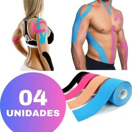 Kit 4/3/2/1 Fitas Kinesio Tape 5cmx5m - Bandagem Elástica Fisioterapia Atleta Respirável Impermeável