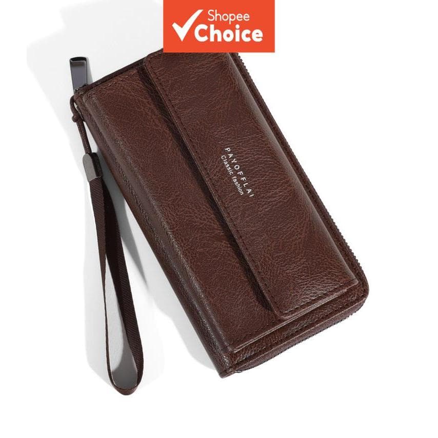 Carteira Masculina com Zíper Ampliado - Capa para Celular em Couro Pu Espaçosa com Múltiplos Compartimentos para Cartões