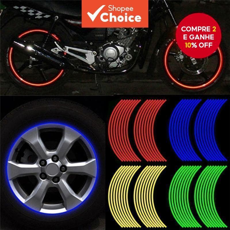 Novo conjunto de 16 peças de fita refletiva adesiva para rodas de motocicleta.