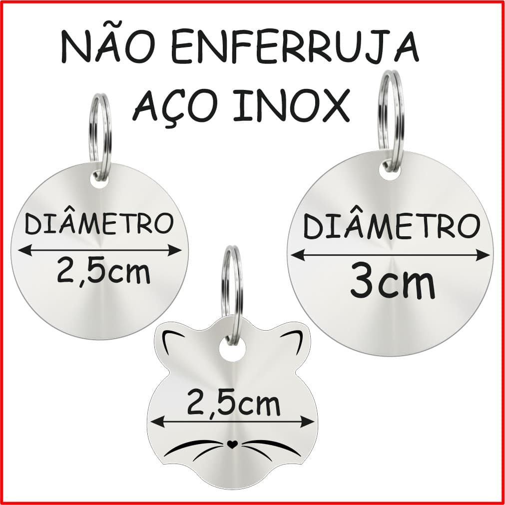 Plaqueta Em Aço Inox Identificação Pet Nome Telefone