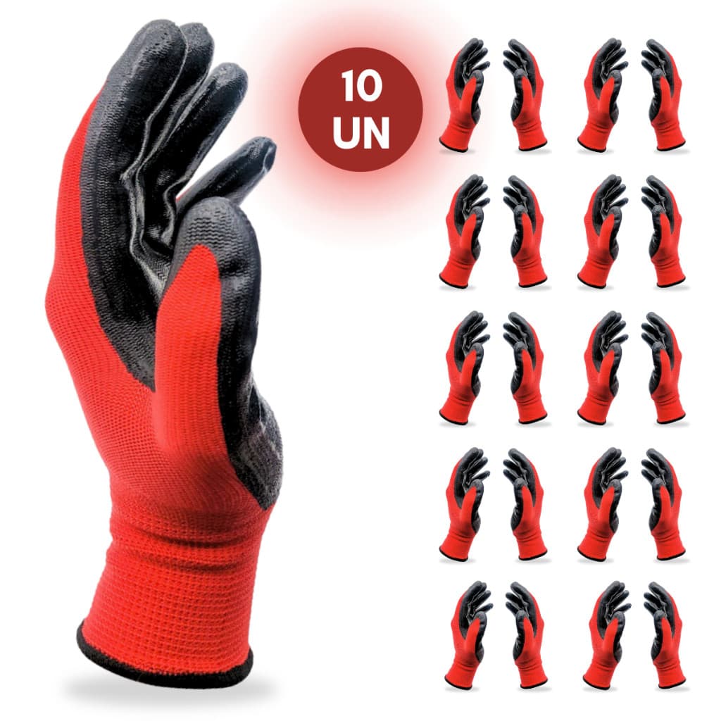 Kit 10 Pares Luvas Nitrílicas Textura Antiderrapante Multiuso