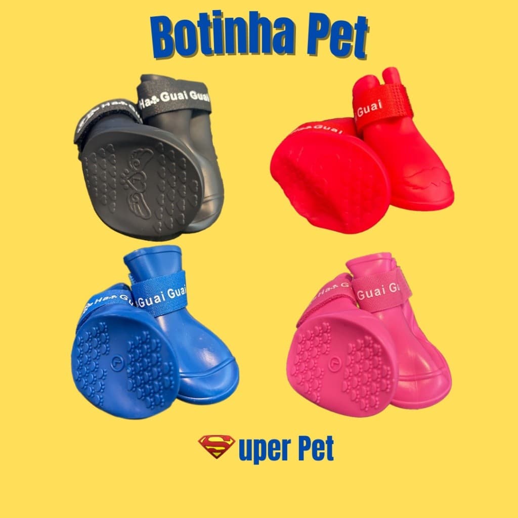 Kit 4 Bota de Borracha Protetora de Patas Patinha Botinha de Silicone Sapato À Prova D'agua Sapatinho Para pet