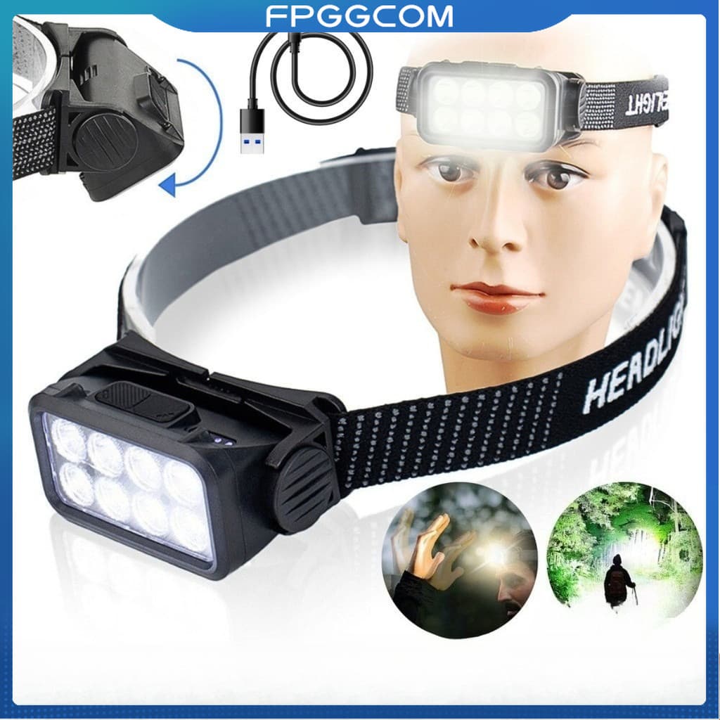 Lanterna de Cabeça Recarregável USB-C à Prova D'água, 5 Modos LED para Corrida, Ciclismo, Camping e Trabalho Noturno