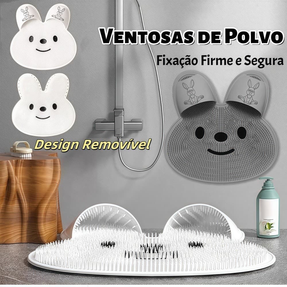 Coelhinho Escova de Banho: Massagem relaxante com silicone, fixação segura, pés confortáveis, limpa sem esforço! 🛁