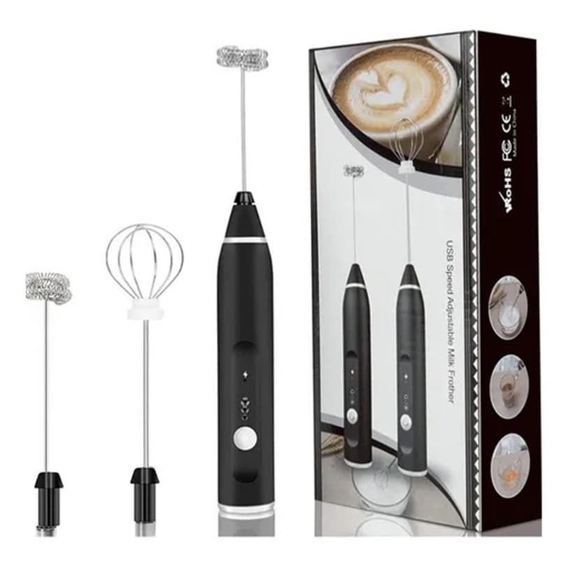 Misturador Elétrico 3 Velocidades USB com Batedor Inox 304 para Ovos e Creme – Preto