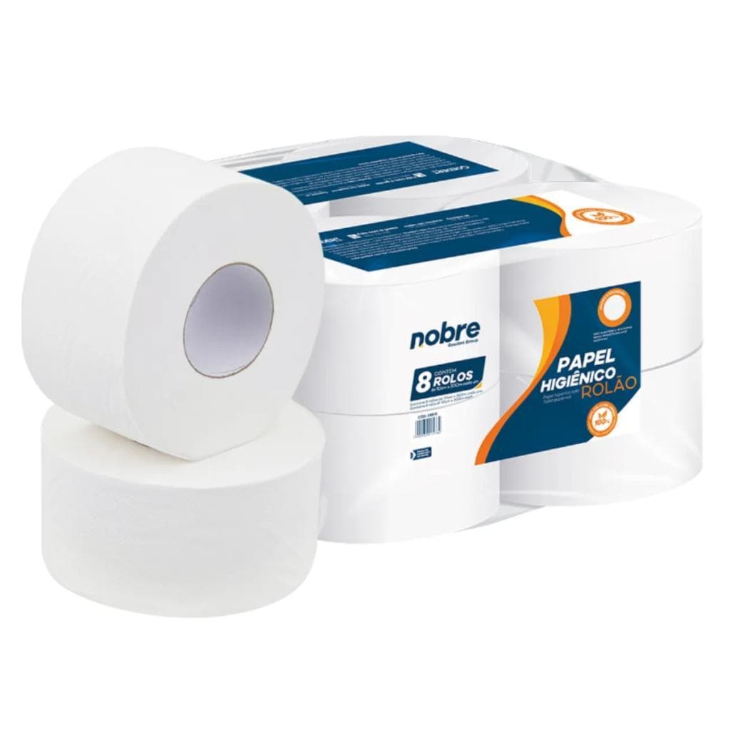 Kit Econômico 8 Rolos Papel Higiênico Rolão 10x300m 100% Celulose Nobre Economia