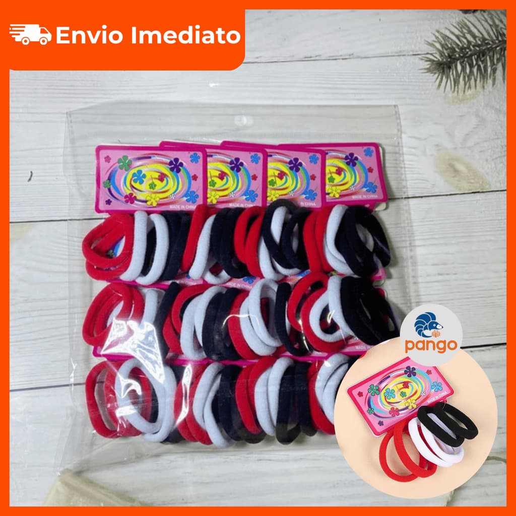 Kit 72/36/6 Rabicó Xuxinhas de Cabelo Branca Preto Vermelho Elástico