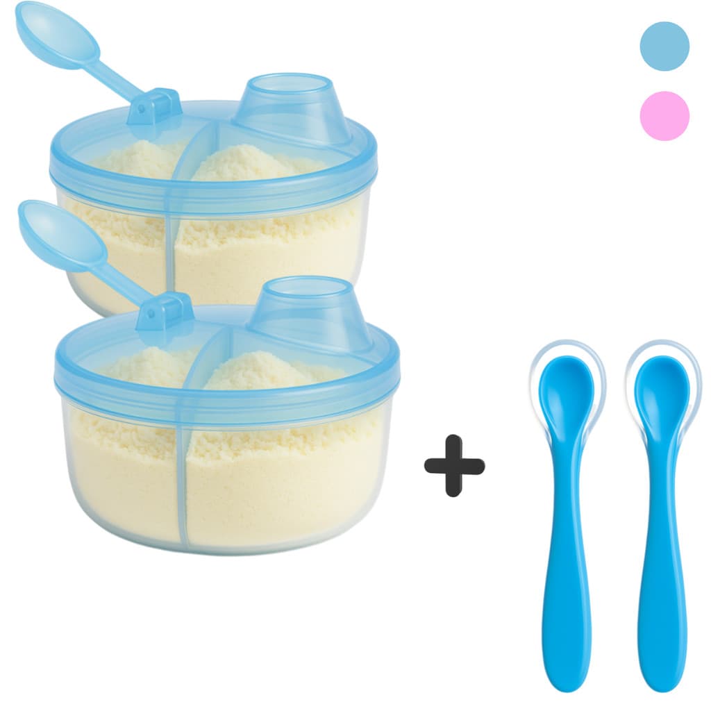 Dosador de Leite em Pó com Divisórias Porta leite Bebê Viagem + Colher Ponta de Silicone