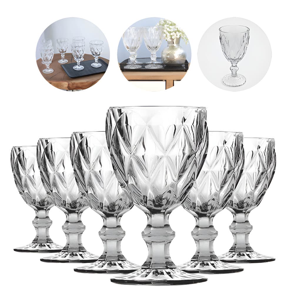 Jogo De Taças De Vidro Diamond Cristal 325ml 6 Peças