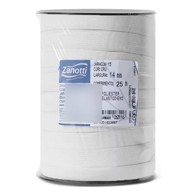 Elástico 15mm Branco Jaraguá Zanotti Rolo C/25 Metros - Liso