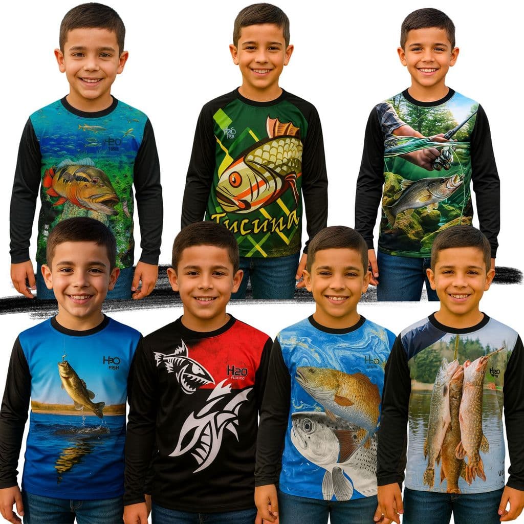 INFANTIL Camisa Camiseta Uv Proteção Solar Estampa Peixe Pescaria Kids