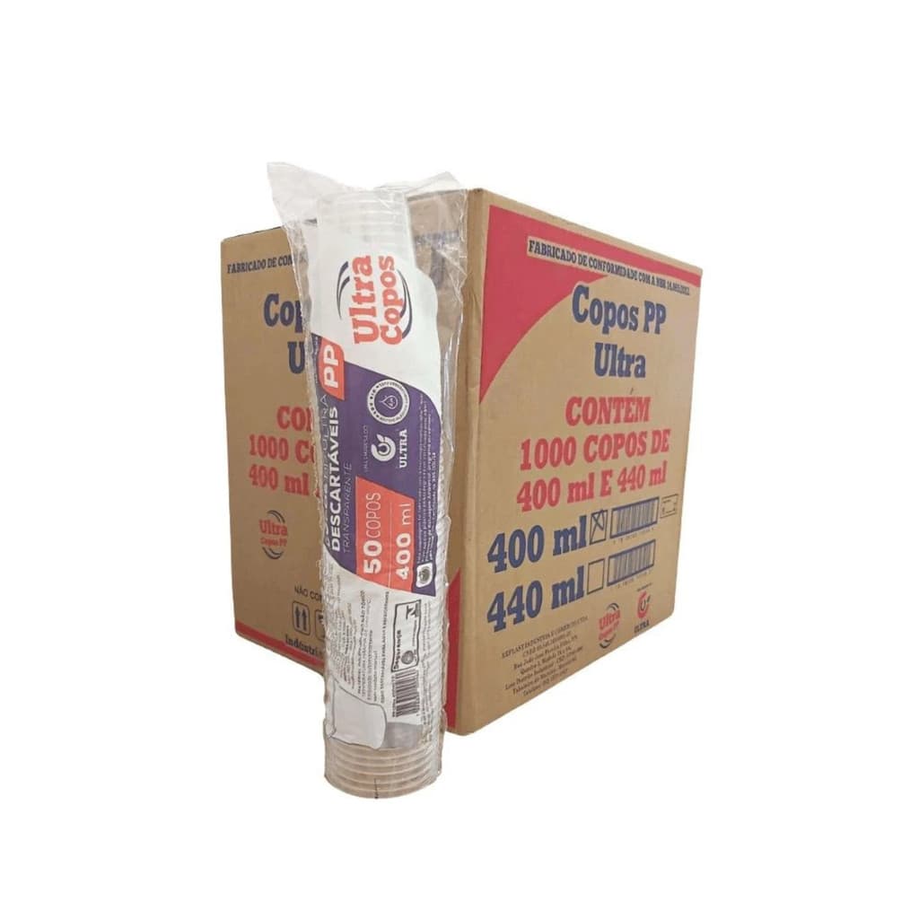 Copo de 400ml PP Transparente Liso Ultra Copos Replast com 1.000 unidades
