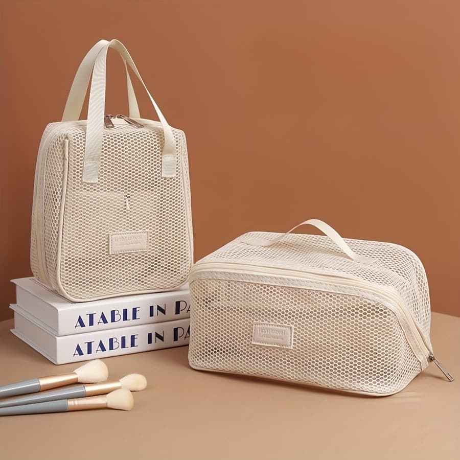 Conjunto 2 Pc Bolsas De Maquiagem Grande Capacidade Nylon Malha Transparente De Cosméticos,Necessaire De Viagem