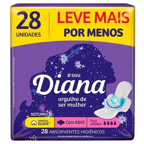 Absorvente Diana Noturno c/ Abas Cobertura Suave 28un