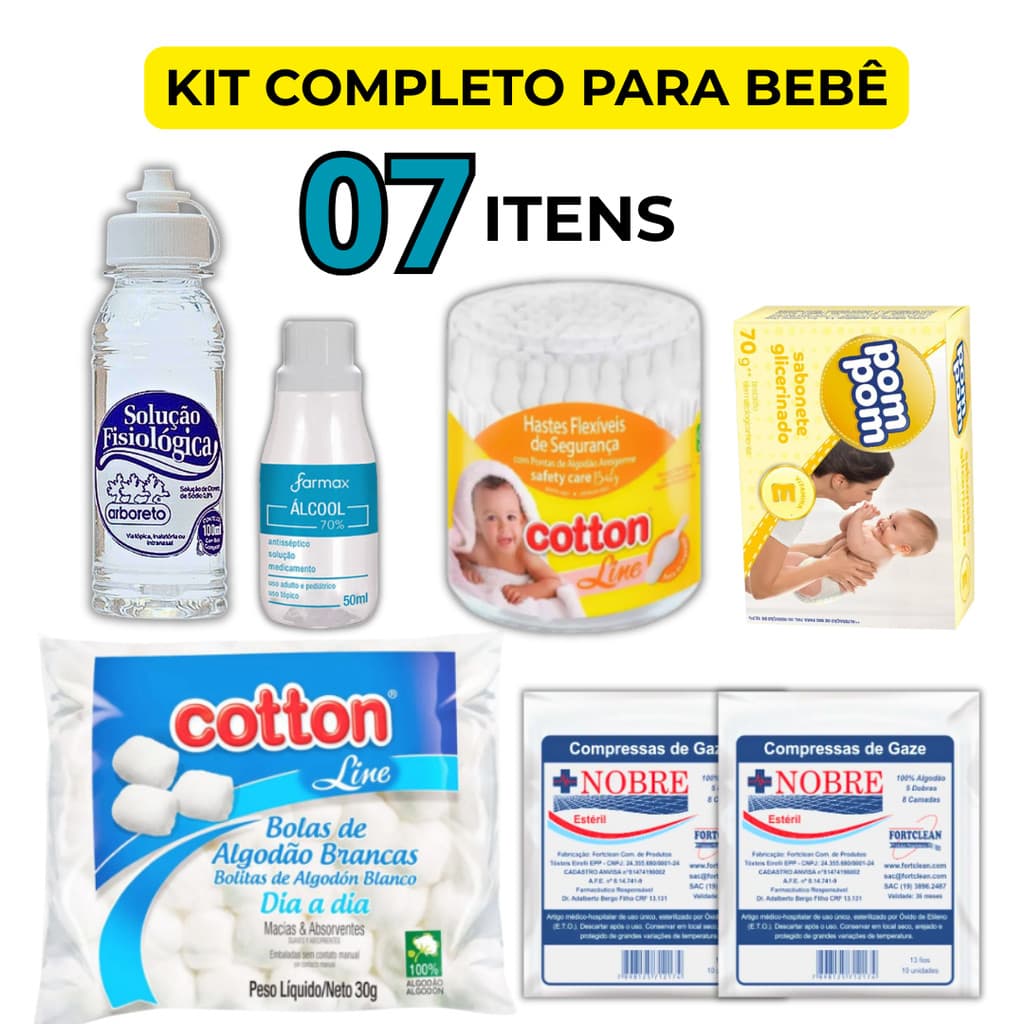 Kit Cuidado Higiene Bebê Recém-Nascido Maternidae Mãe e Bebê Pós Parto 7 Produtos PROMOÇÃO