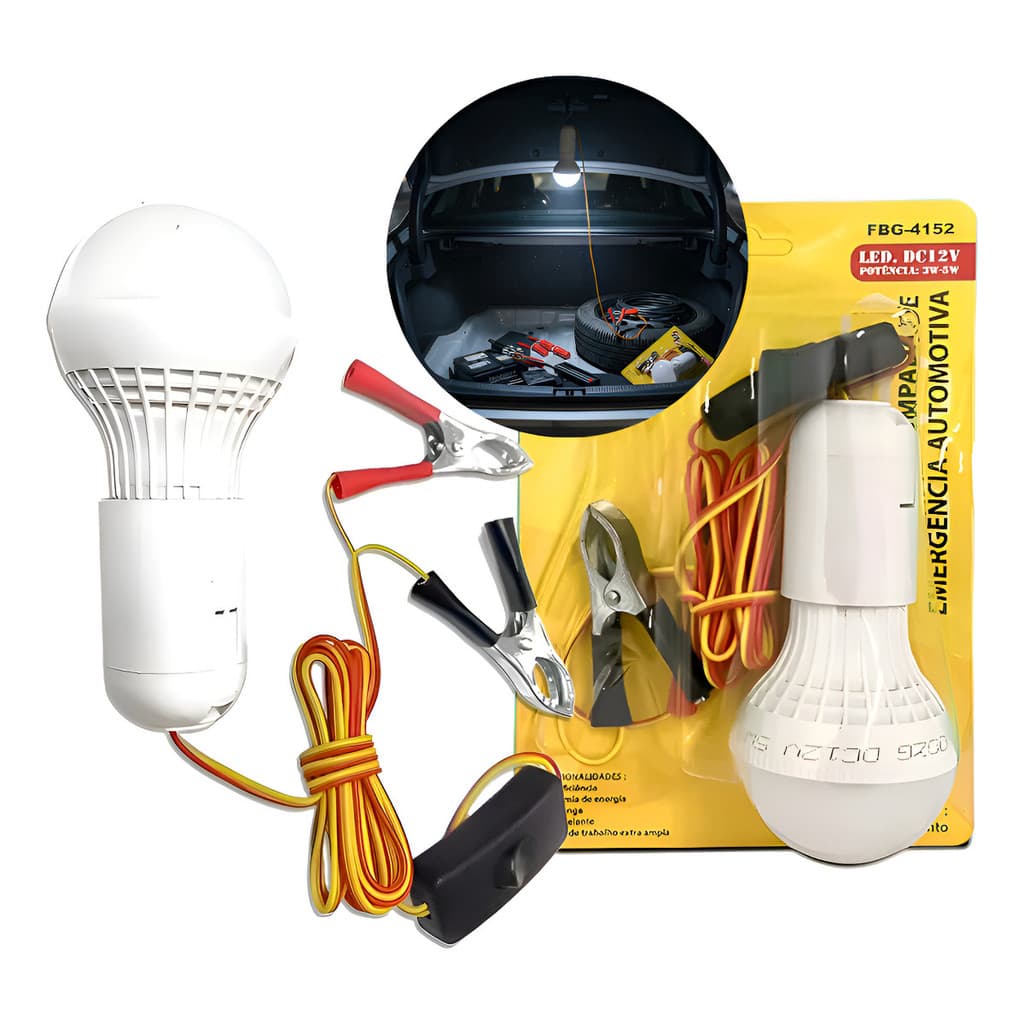 Lampada De Emergencia Usar Na Bateria Automotiva Carro Luz Branca 12v