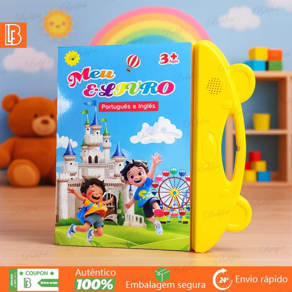 Livro Interativo com Som Infantil Bilíngue Português Inglês Multi Temas Toque Educativo Aprendizagem