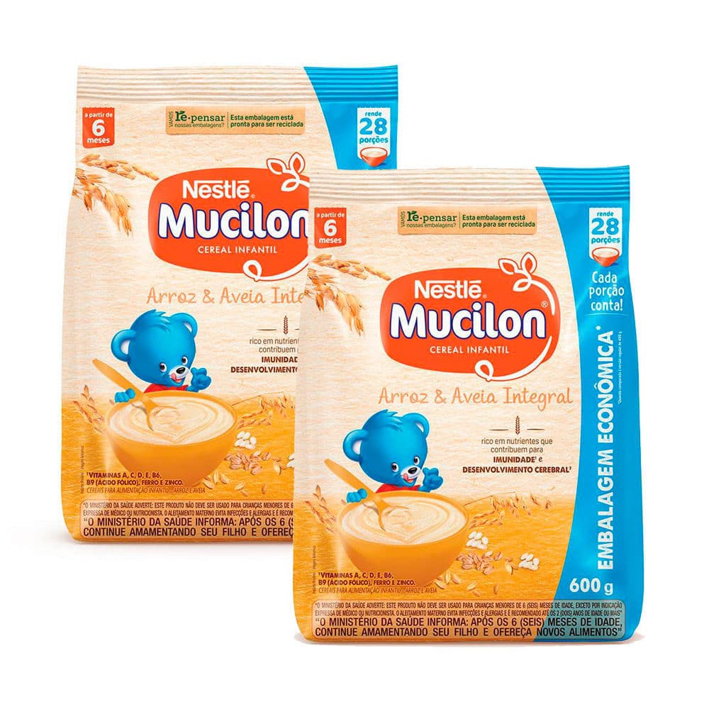 Kit 2 Cereal Infantil Mucilon Arroz e Aveia 600g