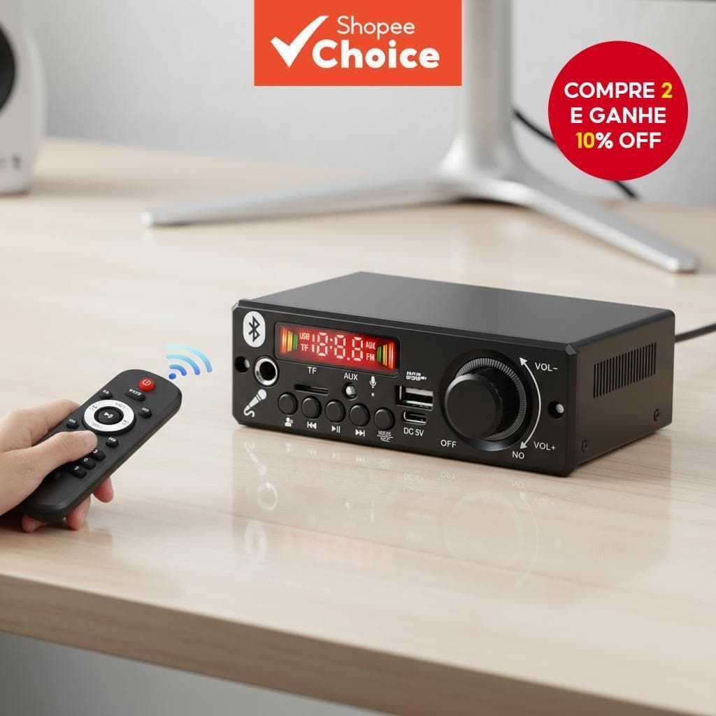  Placa Bluetooth 5.0 para MP3 Player DC 5V 6W com Amplificador Suporte 3.5mm USB TF FM Chamada