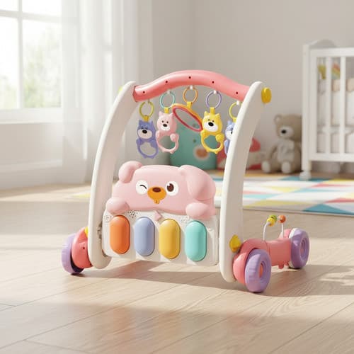 Andador 2x1 Infantil Tapete Piano Musical ImportWay Rosa Desenvolvimento Garantido