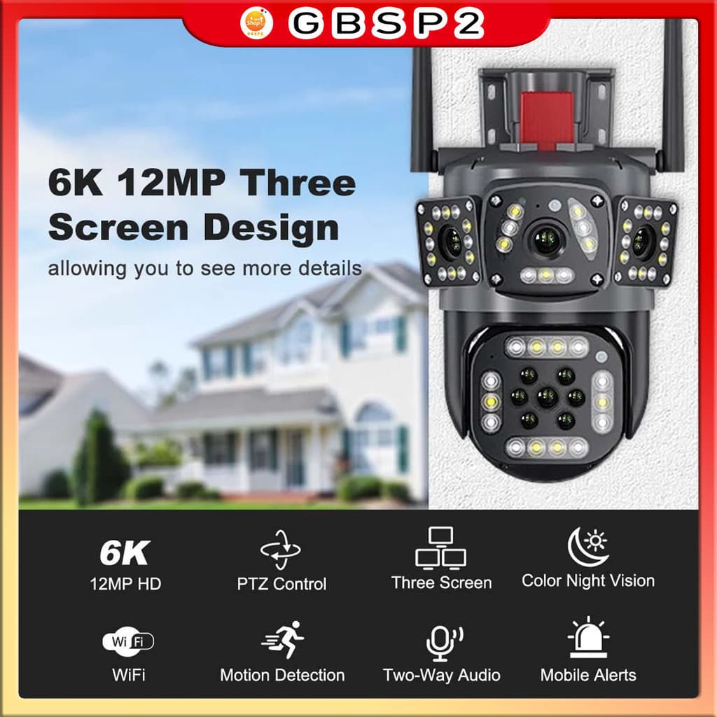 Câmera De Segurança Com Rastreamento Automático 355° Full Hd Design De Tela Tripla De 6K E 12 MP Sem Fio Wi-fi