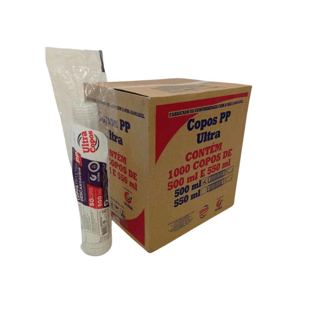 Copo Ultra Transparente Liso de 500ml - Caixa com 1000 Unidades