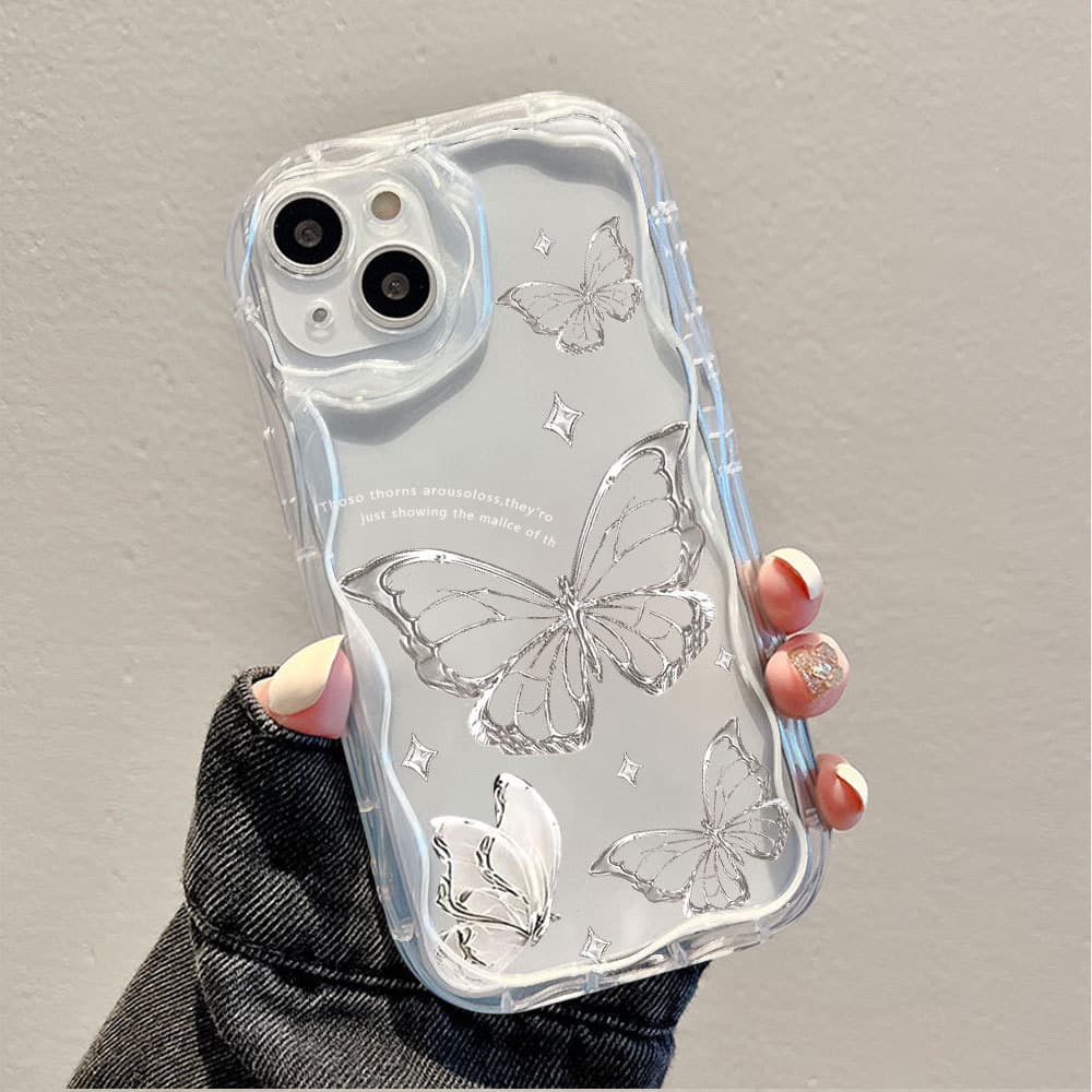 Capa Para iPhone 17 Pro Max 17Air 16 15 13 11 14 12 11 Xs XR Prata Pó Borboleta Creme Caso