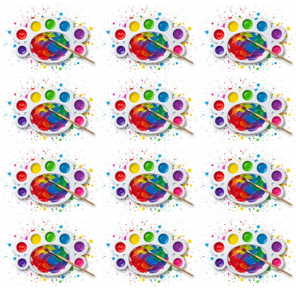 Kit 12 Bandejas De Plastico Paleta Godê 8 Cavidades Para Pinturas Tinta Aquarela Escolar Artesanato