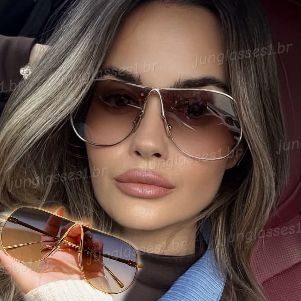 Europeu Americano Uma Peça De Metal Emoldurado Sapo Óculos De Sol Para Mulheres Homens Moda Gradiente Lentes Resistente 