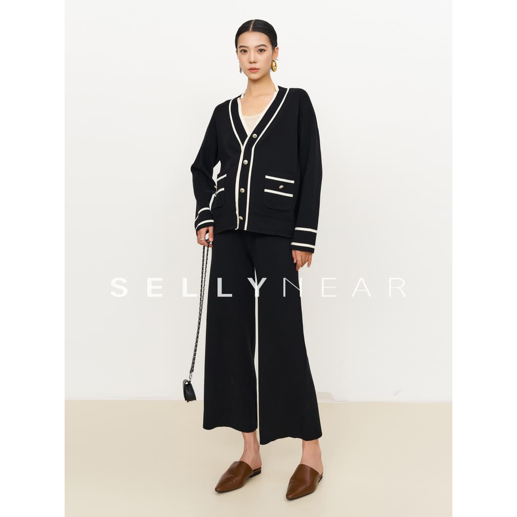 SELLYNEAR Roupa de maternidade primavera outono novo estilo pequena fragrância terno moda solta malha Cardigan calças te