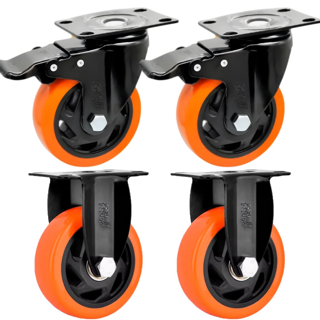 Kit 4 Rodízio 4 Polegadas Grande 100mm Reforçado 600kg Rodas Com Freio Giratórias e Fixa Rodinha RRJ
