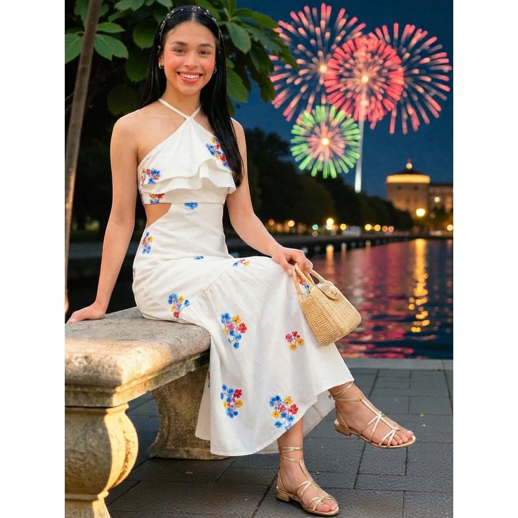 Vestido Feminino Juvenil Bordados Floral – Vermelho e Branco Moda Teen Natal Ano Novo | Confortável e Elegante 10 ao 16