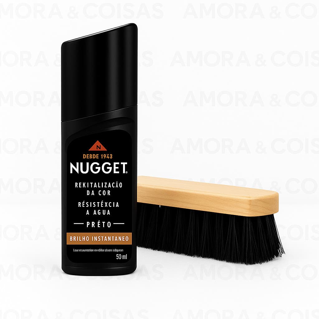 Kit 1 Escova De Sapato Macia e Graxa Líquida Nugget Preta 60ml