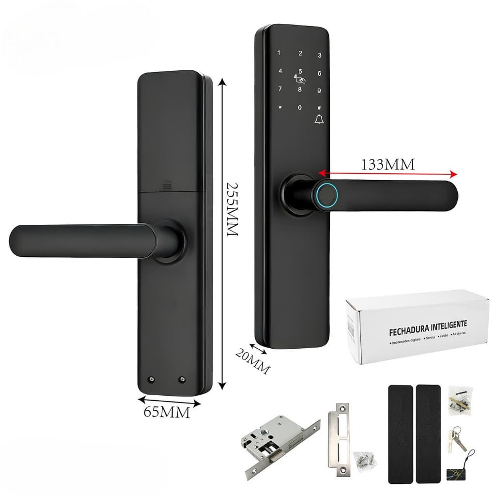 Fechadura Eletrônica Smart Door com Impressão Digital, Senha, Cartão NFC e Chave Mecânica fang