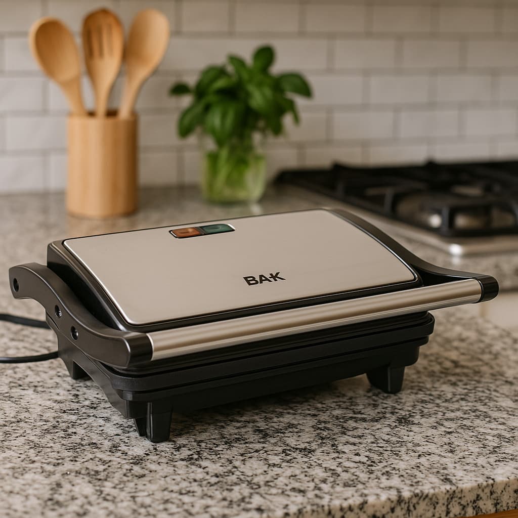 Sanduicheira Grill Elétrico Bak 110V Chapa Dupla Antiaderente 750W