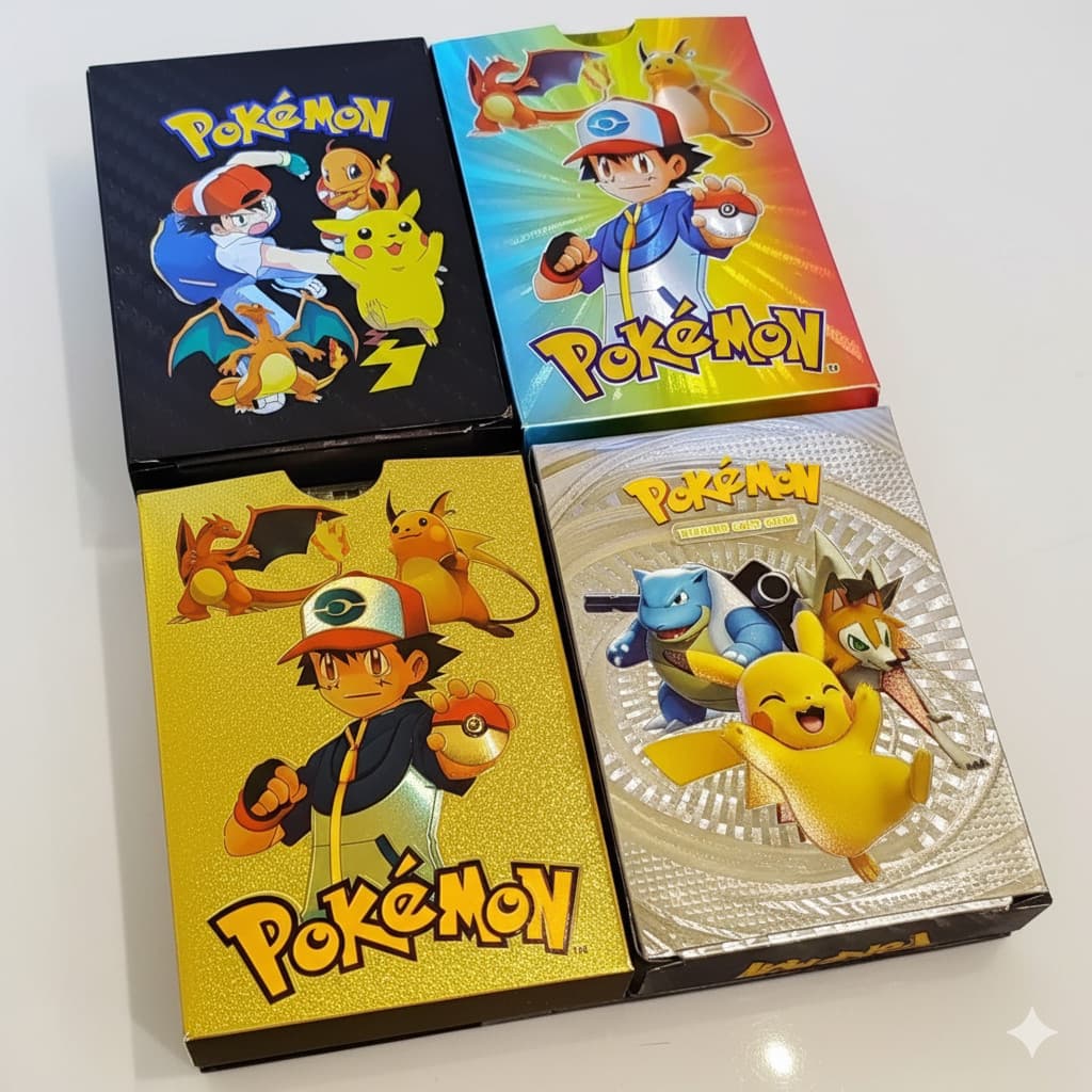 Kit Pokémon 55 Cartas TCG Raras Douradas Prata Preto Coloridas Vmax Coleção Batalha Treinador Infantil Colecionáveis