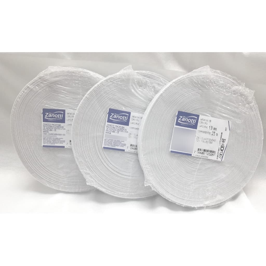 Kit 6 Rolos - Elástico Zanotti Jaraguá 20mm Branco 2cm