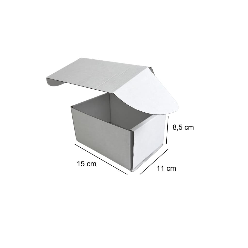 389b - Kit 50 Caixas de Papelão 15x11x8,5cm Branca para Correios, Sedex, Envios - Corte e Vinco Encaixe