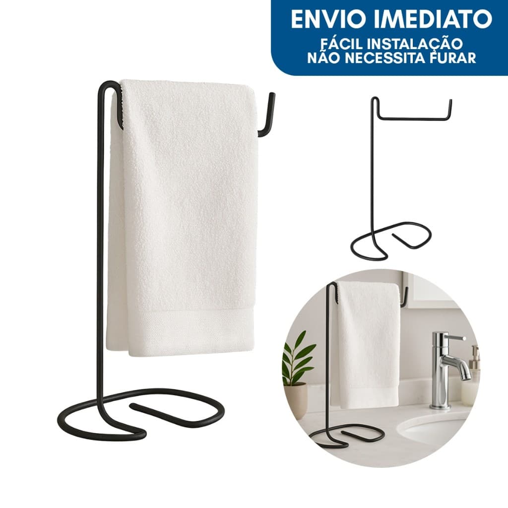 Porta Toalha de Rosto para Pia Lavabo Bancada Suporte Papel Higienico Pano de Prato Preto