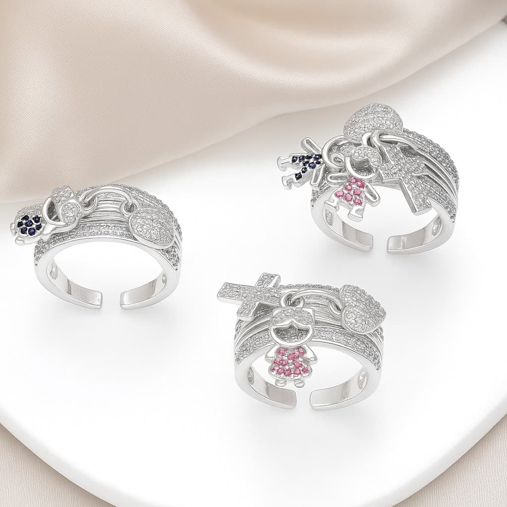 Anel de filhos cravejado em zircônias Luxo ajustável Feminino De Ouro 18K prata 925 Jóias