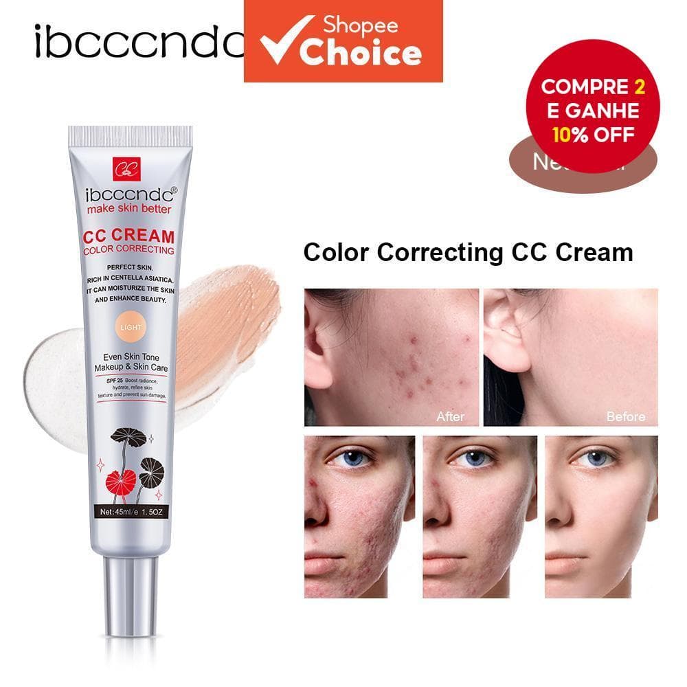 Ibcccndc Cor Correção CC Creme Facial Centella Asiatica Reparação BB Corretivo Natural Clareamento Base Líquida Cosmétic