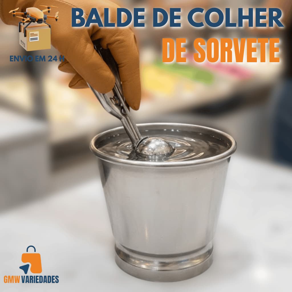 Balde Para Concha Colher Sorvete Alumínio 13x13x10 Cm Resistente
