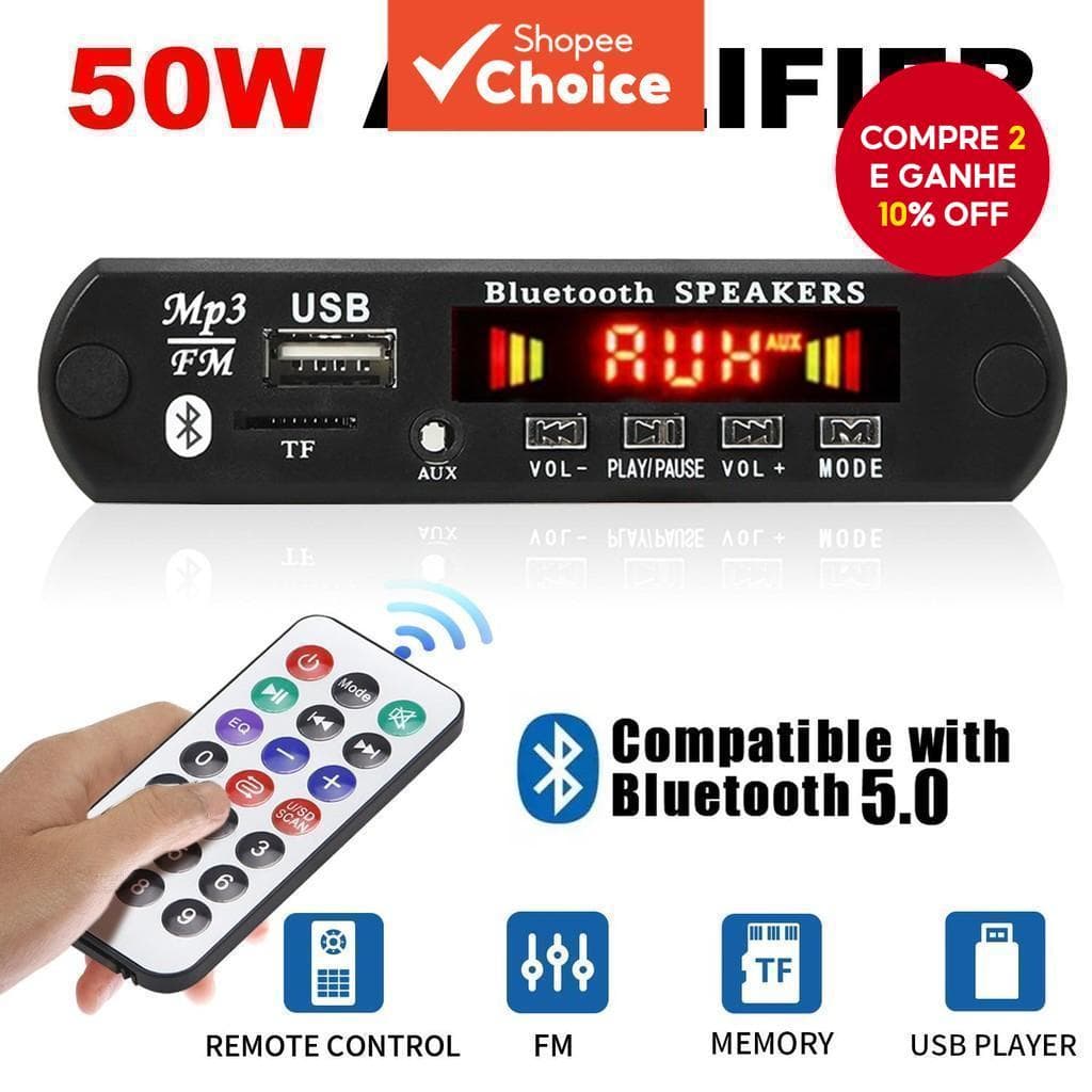 Novo MP3 Player Bluetooth 5.0 Sem Fio para Carro 2*25W 50W Placa Decodificadora Módulo de Áudio WMA USB TF Rádio DC 12V