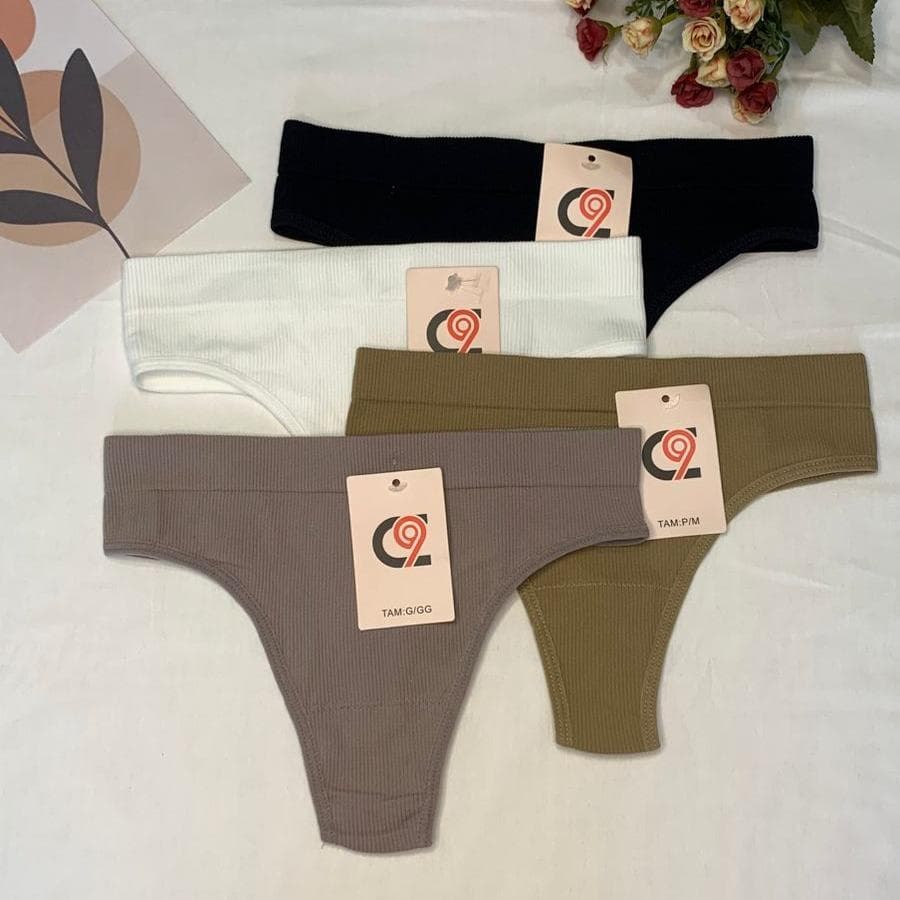 Kit 3 Tanga Feminina Fio Dental Canelada Cores Sortidas